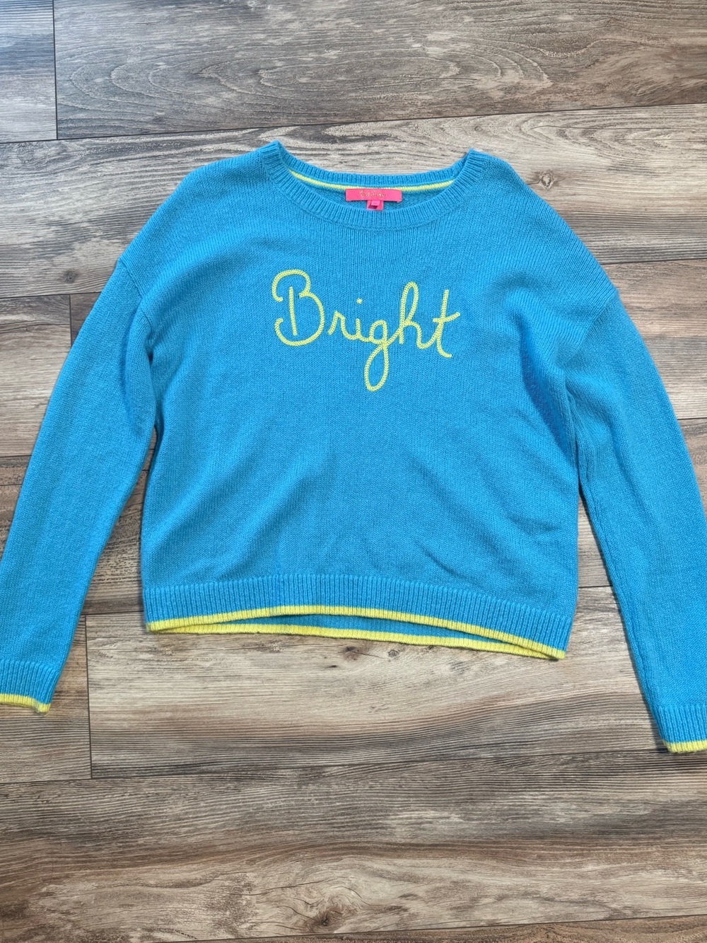 Lilly Pulitzer Turquoise Crewneck Sweater with Yellow Script
